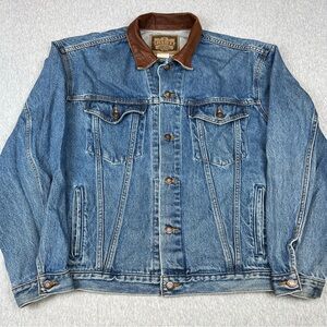 Vintage Denim Jacket with Brown Leather Collar - Levi Strauss & Co.